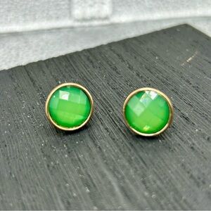 Green & Gold Cabochon Earrings with Elegant Setting